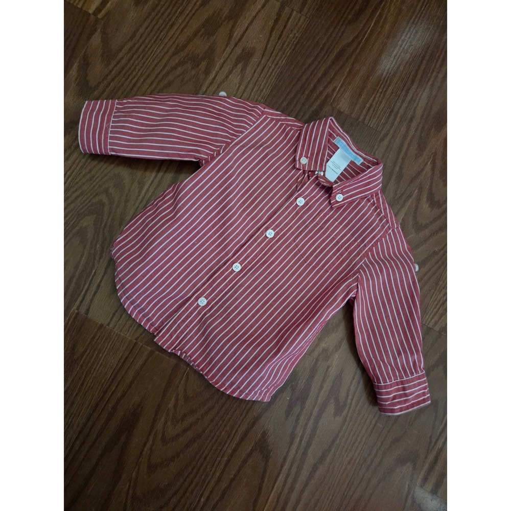 Janie and Jack Boys Red White Striped Button Down Shirt 100% Cotton 3-6 Months